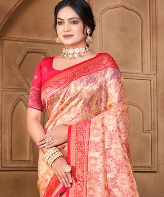 light_peach silk blend woven work traditional saree 2