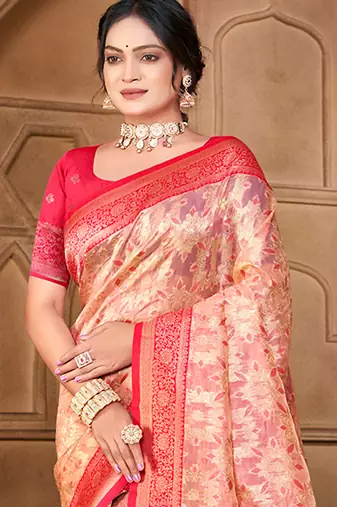 light_peach silk blend woven work traditional saree