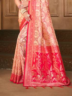 light_peach silk blend woven work traditional saree 3