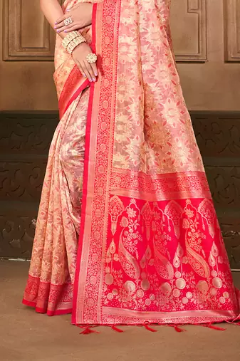 light_peach silk blend woven work traditional saree