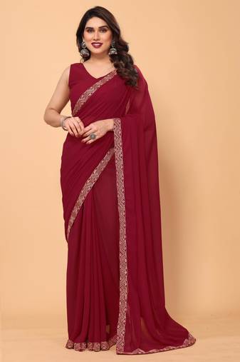 Party Wear Bollywoood Style Georgette Saree With Embroidery Border
