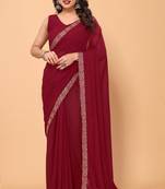 maroon party wear georgette saree with fancy border 