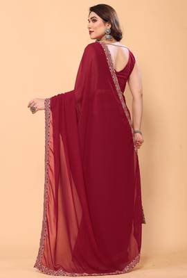 maroon party wear georgette saree with fancy border  2