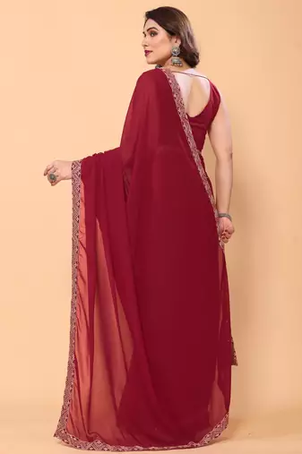 maroon party wear georgette saree with fancy border 