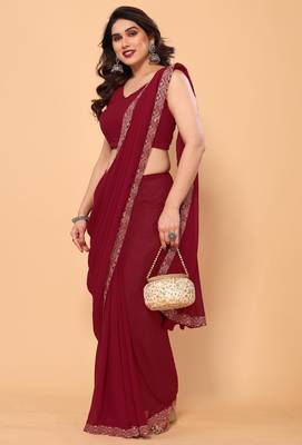 maroon party wear georgette saree with fancy border  3