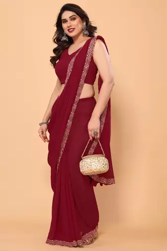 maroon party wear georgette saree with fancy border 