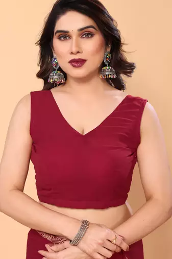 maroon party wear georgette saree with fancy border 