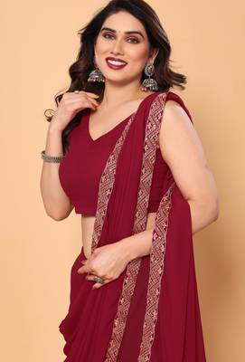 maroon party wear georgette saree with fancy border  5