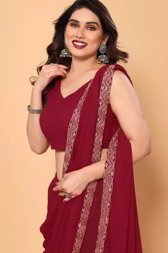 maroon party wear georgette saree with fancy border 