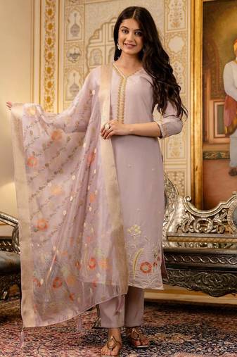 Women's Beautiful Viscose Shimer Fabric Embroidery Work Straight Kurta Pant and Dupatta Set