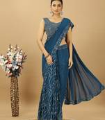 Attractive Georgette Sequince Embroidery Ready to Wear Saree With Unstitched Sequence Blouse