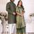 Green silk men's kurta with payjama and designer saree couple combo