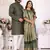 Green silk men's kurta with payjama and designer saree couple combo