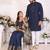 Navy blue silk men's kurta with payjama and designer saree couple combo