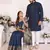 Navy blue silk men's kurta with payjama and designer saree couple combo