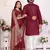 Red silk men's kurta with payjama and designer saree couple combo