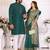 Dark green silk men's kurta with payjama and designer saree couple combo