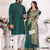 Dark green silk men's kurta with payjama and designer saree couple combo