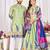 Green silk men's  kurta with payjama and semi stitched lehenga choli couple combo