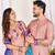 Pink silk men's  kurta with payjama and semi stitched lehenga choli couple combo