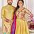 Yellow silk men's  kurta with payjama and semi stitched lehenga choli couple combo