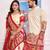 Cream silk men's  kurta with payjama and semi stitched lehenga choli couple combo