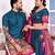 Teal silk men's  kurta with payjama and semi stitched lehenga choli couple combo