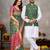 Green silk men's kurta with payjama and designer saree couple combo