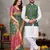 Green silk men's kurta with payjama and designer saree couple combo