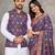 Navy blue silk men's kurta with payjama and designer saree couple combo
