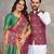 Purple silk men's kurta with payjama and designer saree couple combo