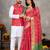 Red silk men's kurta with payjama and designer saree couple combo