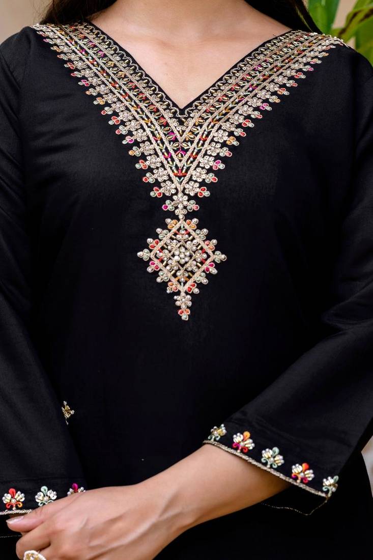 Women's Beautiful Viscose Chanderi Fabric Embroidery Work Straight Kurta Pant and Dupatta Set