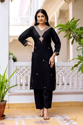  Viscose Chanderi Embroidery Work Straight Kurta Pant and Dupatta Set 5