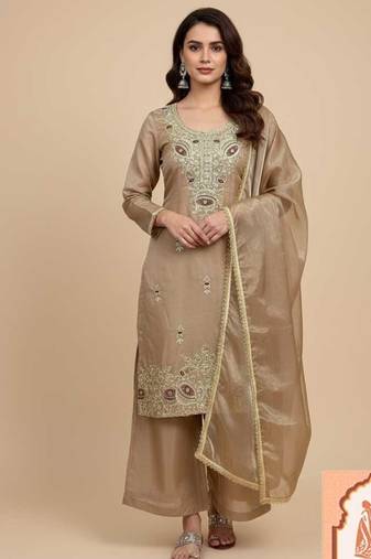 Silk Heavy Embroidered Sequin Work Suit Set with Dupatta