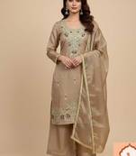 Silk Heavy Embroidered Sequin Work Suit Set with Dupatta