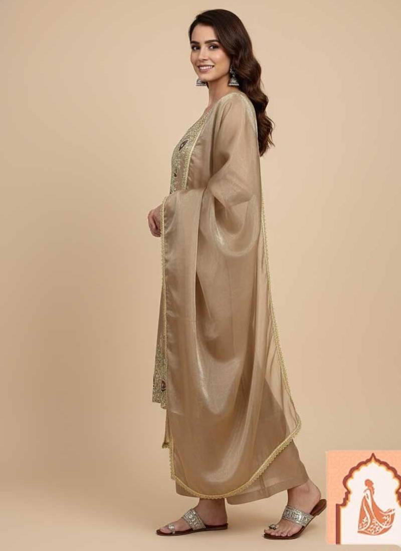 Silk Heavy Embroidered Sequin Work Suit Set with Dupatta