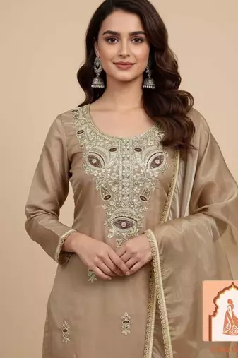 Silk Heavy Embroidered Sequin Work Suit Set with Dupatta