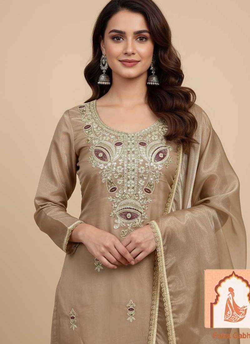 Silk Heavy Embroidered Sequin Work Suit Set with Dupatta