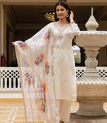 Viscose Chanderi Embroidery Work Straight Kurta Pant and Dupatta Set