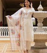  Viscose Chanderi Embroidery Work Straight Kurta Pant and Dupatta Set
