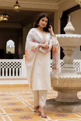  Viscose Chanderi Embroidery Work Straight Kurta Pant and Dupatta Set 3