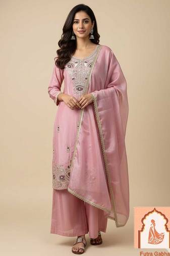 Silk Heavy Embroidered Sequin Work Suit Set with Dupatta