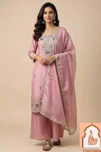 Silk Heavy Embroidered Sequin Work Suit Set with Dupatta