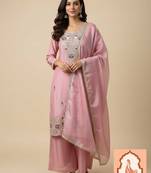 Silk Heavy Embroidered Sequin Work Suit Set with Dupatta