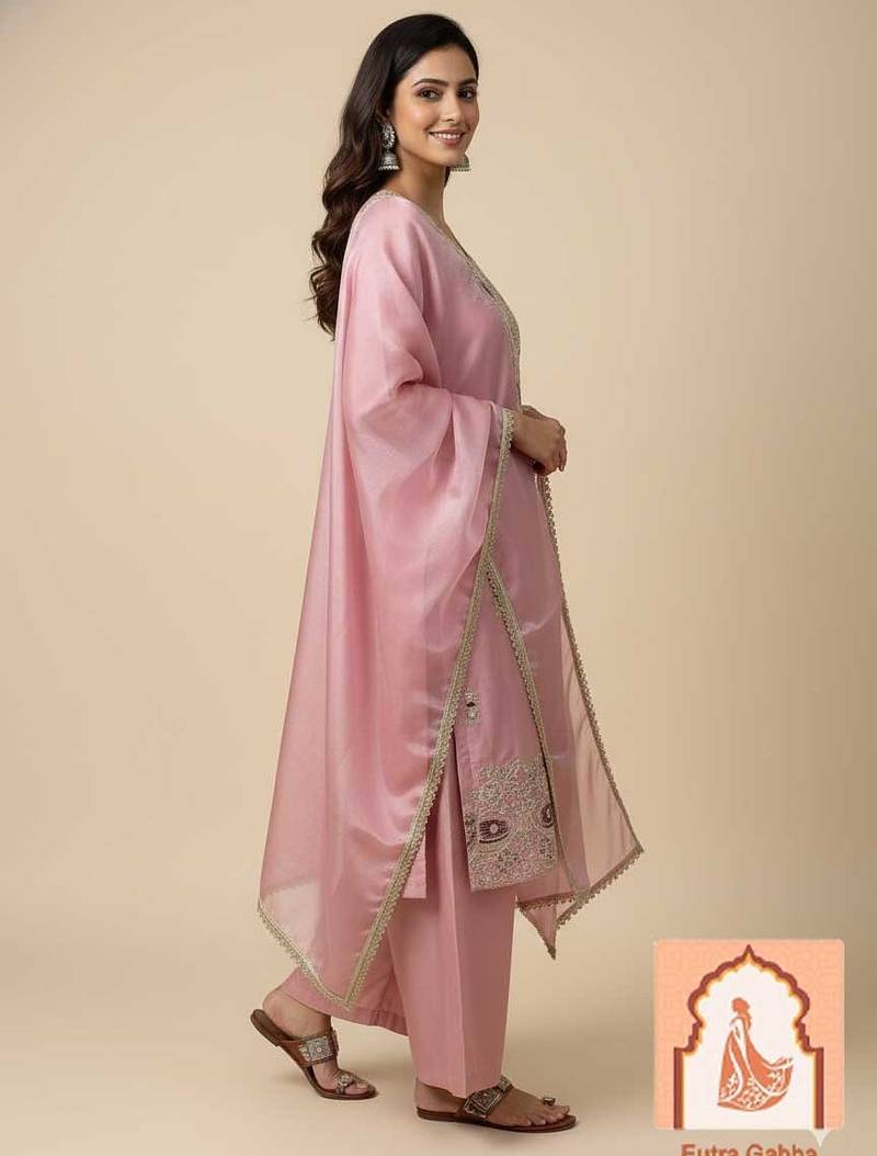 Silk Heavy Embroidered Sequin Work Suit Set with Dupatta