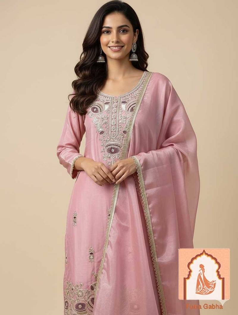 Silk Heavy Embroidered Sequin Work Suit Set with Dupatta