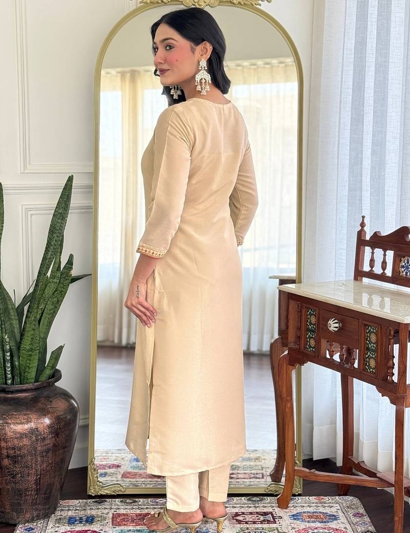 Women's Beautiful Ryon Fabric Embroidery Work Straight Kurta Pant and Dupatta Set