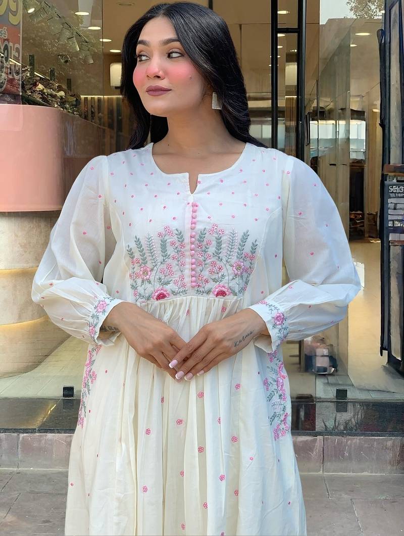 Women's Beautiful Cotton Fabric Thread Work Straight Kurta Pant and Dupatta Set