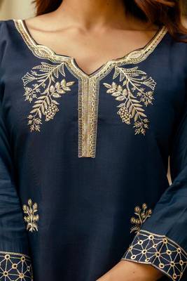  Viscose Chanderi Thread Work Straight Kurta Pant and Dupatta Set 2